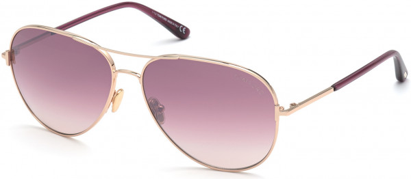 Tom Ford FT0823 Clark Sunglasses, 28U - Shiny Rose Gold, Trans. Pink / Gradient Bordeaux Mirror Lenses