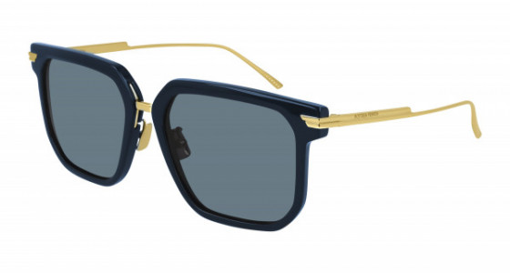 Bottega Veneta BV1083SA Sunglasses, 003 - BLUE with GOLD temples and BLUE lenses
