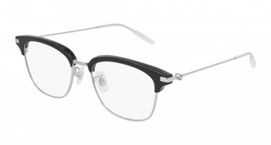 Montblanc MB0141OK Eyeglasses, 001 - BLACK with SILVER temples and TRANSPARENT lenses