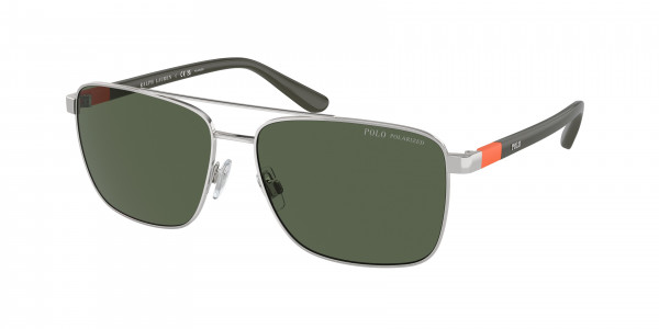 Polo PH3137 Sunglasses, 90019A SHINY SILVER POLAR BOTTLE GREE (SILVER)