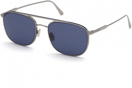 Tom Ford FT0827 Jake Sunglasses, 14V - Shiny Light Ruthenium W. Blue / Blue Smoke Lenses