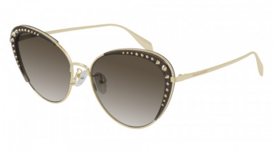 Alexander McQueen AM0310S Sunglasses, 002 - GOLD with BROWN lenses
