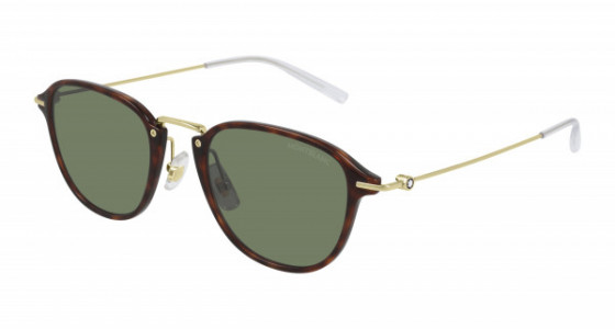 Montblanc MB0155S Sunglasses, 002 - HAVANA with GOLD temples and GREEN lenses