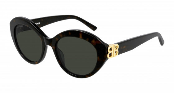 Balenciaga BB0133S Sunglasses, 002 - HAVANA with GOLD temples and GREEN lenses