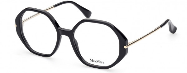 Max Mara MM5005 Eyeglasses, 001 - Shiny Black, Shiny Pale Gold