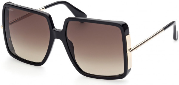 Max Mara MM0003 Malibu4 Sunglasses, 01F - Shiny Black, Shiny Pale Gold / Gradient Brown