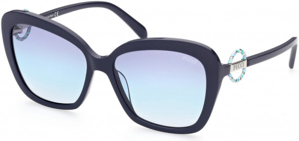 Emilio Pucci EP0165 Sunglasses, 90W - Shiny Navy Blue & Vivara Print Wrap / Gradient Blue Lenses
