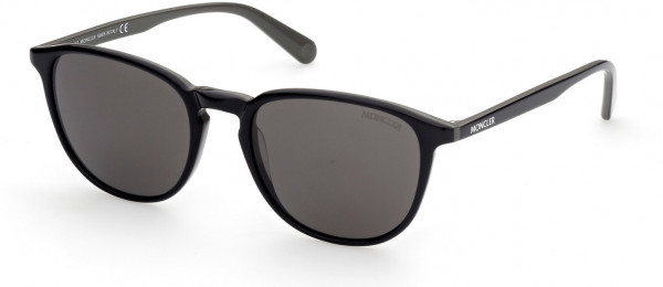 Moncler ML0190 Sunglasses, 05D - Shiny Black & Dark Grey / Smoke Polarized Lenses
