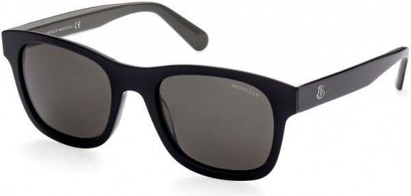 Moncler ML0192 Sunglasses, 05D - Shiny Black & Dark Grey / Smoke Polarized Lenses
