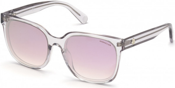 Moncler ML0198 Sunglasses, 20C - Shiny Transparent Light Grey / Grad. Lt. Smoke Lenses W. Silver Flash
