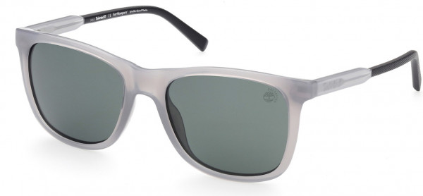 Timberland TB9255 Sunglasses, 20R - Shiny Milky Grey Front/temples W/ Matte Black Tips / Green Lenses