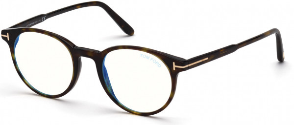 Tom Ford FT5695-B Eyeglasses, 052 - Shiny Classic Dark Havana / Blue Block Lenses