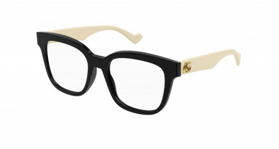 Gucci GG0958O Eyeglasses, 002 - BLACK with WHITE temples and TRANSPARENT lenses