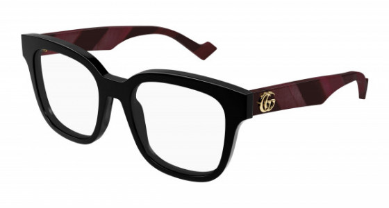 Gucci GG0958O Eyeglasses, 008 - BLACK with BURGUNDY temples and TRANSPARENT lenses