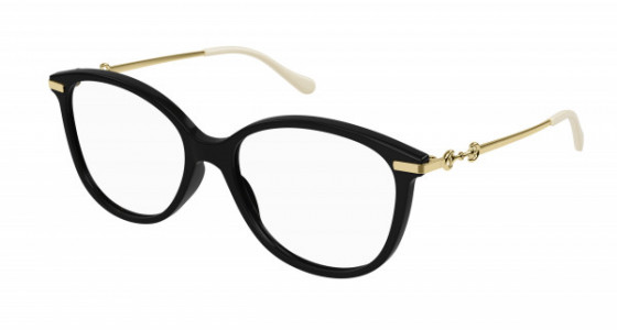 Gucci GG0967O Eyeglasses, 001 - BLACK with GOLD temples and TRANSPARENT lenses