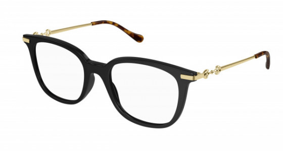 Gucci GG0968O Eyeglasses, 001 - BLACK with GOLD temples and TRANSPARENT lenses