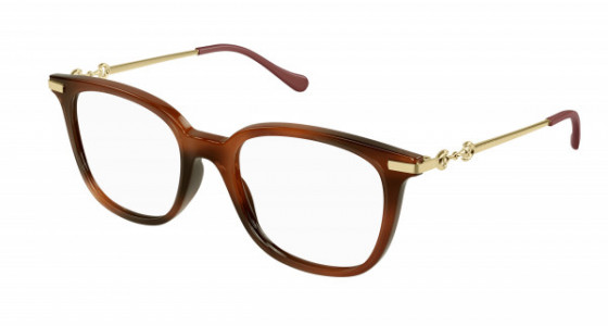 Gucci GG0968O Eyeglasses, 002 - HAVANA with GOLD temples and TRANSPARENT lenses