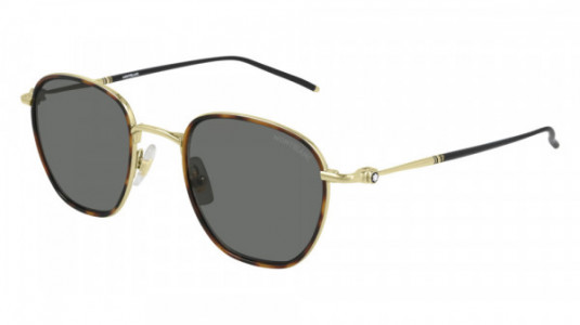 Montblanc MB0160S Sunglasses, 002 - HAVANA with GOLD temples and GREY lenses