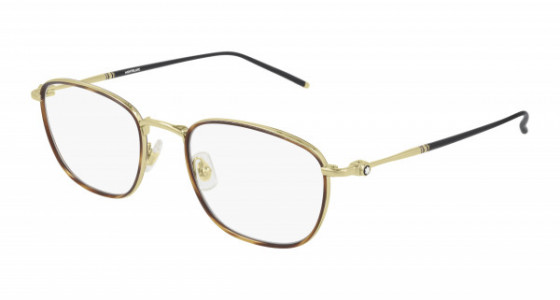 Montblanc MB0161O Eyeglasses, 003 - BROWN with GOLD temples and TRANSPARENT lenses