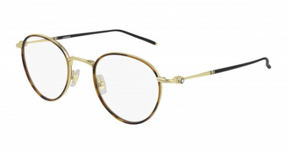 Montblanc MB0162O Eyeglasses, 003 - HAVANA with GOLD temples and TRANSPARENT lenses