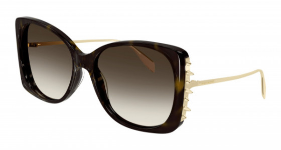Alexander McQueen AM0340S Sunglasses, 002 - HAVANA with GOLD temples and BROWN lenses