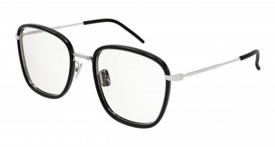Saint Laurent SL 440/F OPT Eyeglasses, 001 - BLACK with SILVER temples and TRANSPARENT lenses