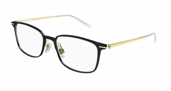 Montblanc MB0196OK Eyeglasses, 002 - BLACK with GOLD temples and TRANSPARENT lenses