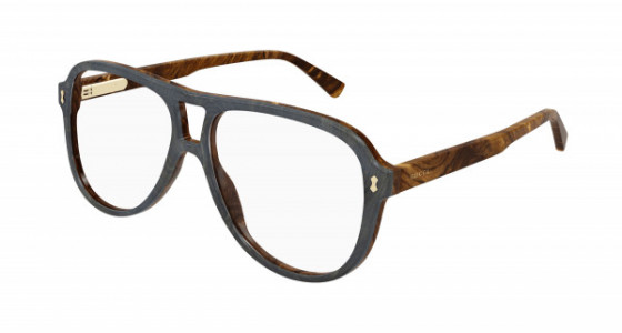 Gucci GG1044O Eyeglasses, 003 - BLUE with BROWN temples and TRANSPARENT lenses