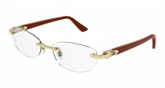 Cartier CT0318O Eyeglasses, 003 - GOLD with BURGUNDY temples and TRANSPARENT lenses