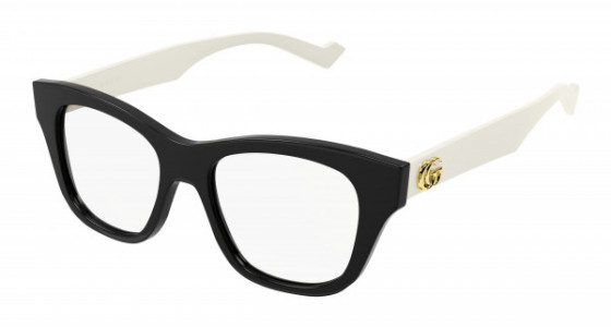 Gucci GG0999O Eyeglasses, 002 - BLACK with WHITE temples and TRANSPARENT lenses