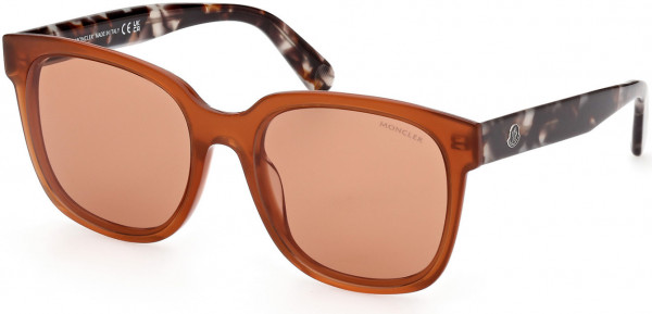 Moncler ML0198 Biobeam Sunglasses, 45E - Shiny Transp Orange, Shiny Taupe Havana / Roviex Lenses