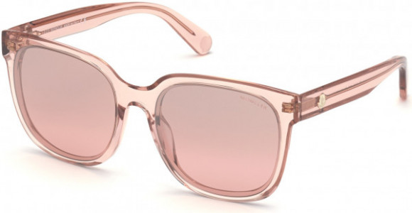 Moncler ML0198 Biobeam Sunglasses, 72Z - Shiny Transparent Antique Pink / Pink Lenses W. Gradient Silver Flash