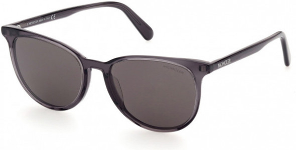 Moncler ML0211 Gigabeam Sunglasses, 01D - Shiny Transparent Dark Grey / Polarized Smoke Lenses
