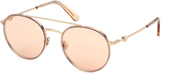 Moncler ML0214 Sunglasses, 33Z - Shiny Pink Gold / Pink Lenses W. Silver Flash