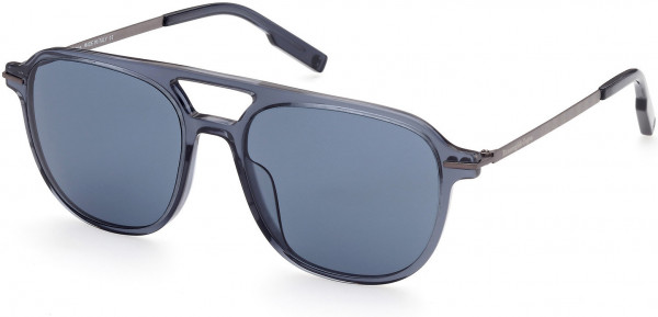 Ermenegildo Zegna EZ0191 Sunglasses, 92V - Shiny Transparent Grey, Semi-Shiny Dark Ruthenium / Blue