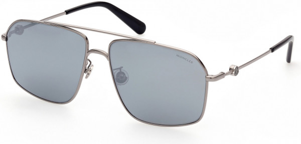 Moncler ML0216-D Sunglasses, 08D - Shiny Gunmetal / Polarized Smoke Lenses W. Silver Flash
