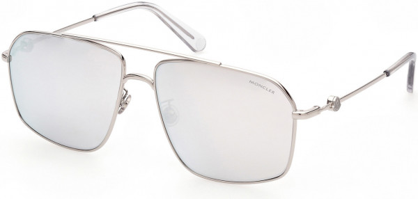 Moncler ML0216-D Sunglasses, 16D - Shiny Palladium / Polarized Smoke Lenses W. Silver Mirror