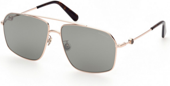 Moncler ML0216-D Sunglasses, 28Q - Shiny Rose Gold / Green Lenses W. Silver Flash