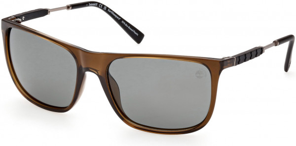 Timberland TB9281 Sunglasses, 97D - Shiny Crystal Green/ Black Rubber Boot Detail/ Smoke Gradient Lenses