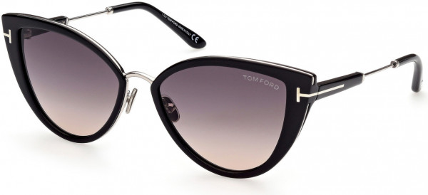Tom Ford FT0868 Anjelica-02 Sunglasses, 01B - Shiny Black W. Shiny Palladium / Gradient Sand Grey