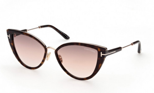 Tom Ford FT0868 Anjelica-02 Sunglasses, 52F - Shiny Classic Dark Havana W. Rose Gold / Grad. Brown-To-Sand Lenses
