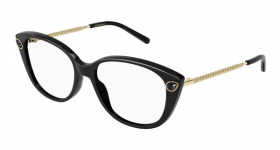 Boucheron BC0129O Eyeglasses, 001 - BLACK with GOLD temples and TRANSPARENT lenses