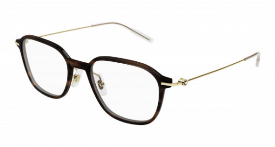 Montblanc MB0207O Eyeglasses, 002 - HAVANA with GOLD temples and TRANSPARENT lenses