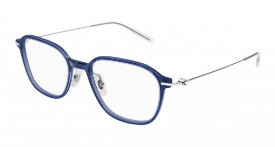 Montblanc MB0207O Eyeglasses, 003 - BLUE with SILVER temples and TRANSPARENT lenses