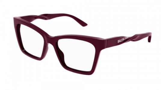 Balenciaga BB0210O Eyeglasses, 003 - BURGUNDY with TRANSPARENT lenses