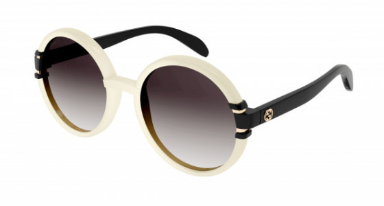 Gucci GG1067S Sunglasses, 003 - IVORY with BLACK temples and BROWN lenses