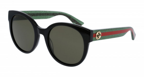 Gucci GG0035SN Sunglasses, 002 - BLACK with GREEN temples and GREEN lenses