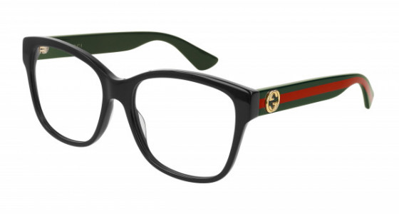 Gucci GG0038ON Eyeglasses, 011 - BLACK with GREEN temples and TRANSPARENT lenses