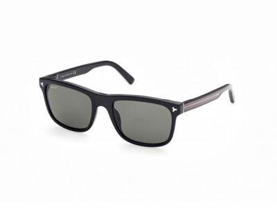 Bally BY0083 Sunglasses, 01N - Shiny Black & Crystal W. Palladium Temple Core / Green Lenses