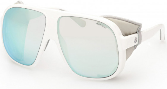 Moncler ML0206 Diffractor Sunglasses, 24C - Shiny White W. Lt Grey Leather Blinders / Smoke Lenses W. Silver Flash
